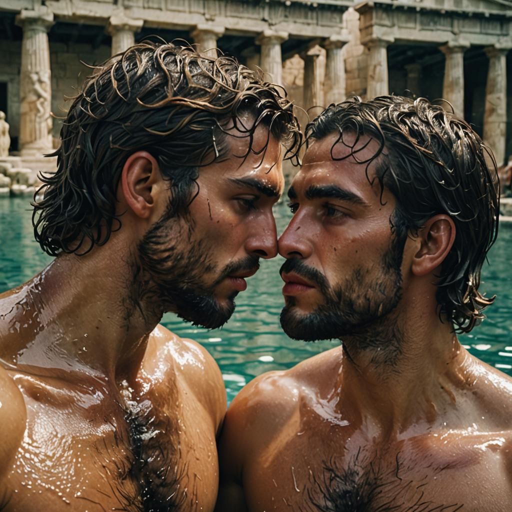 Intimate Moment: Two Men in an Ancient Pool