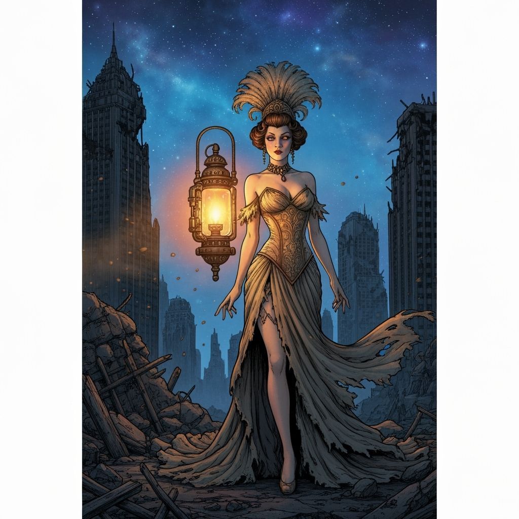 Dieselpunk Showgirl in Post-Apocalyptic City