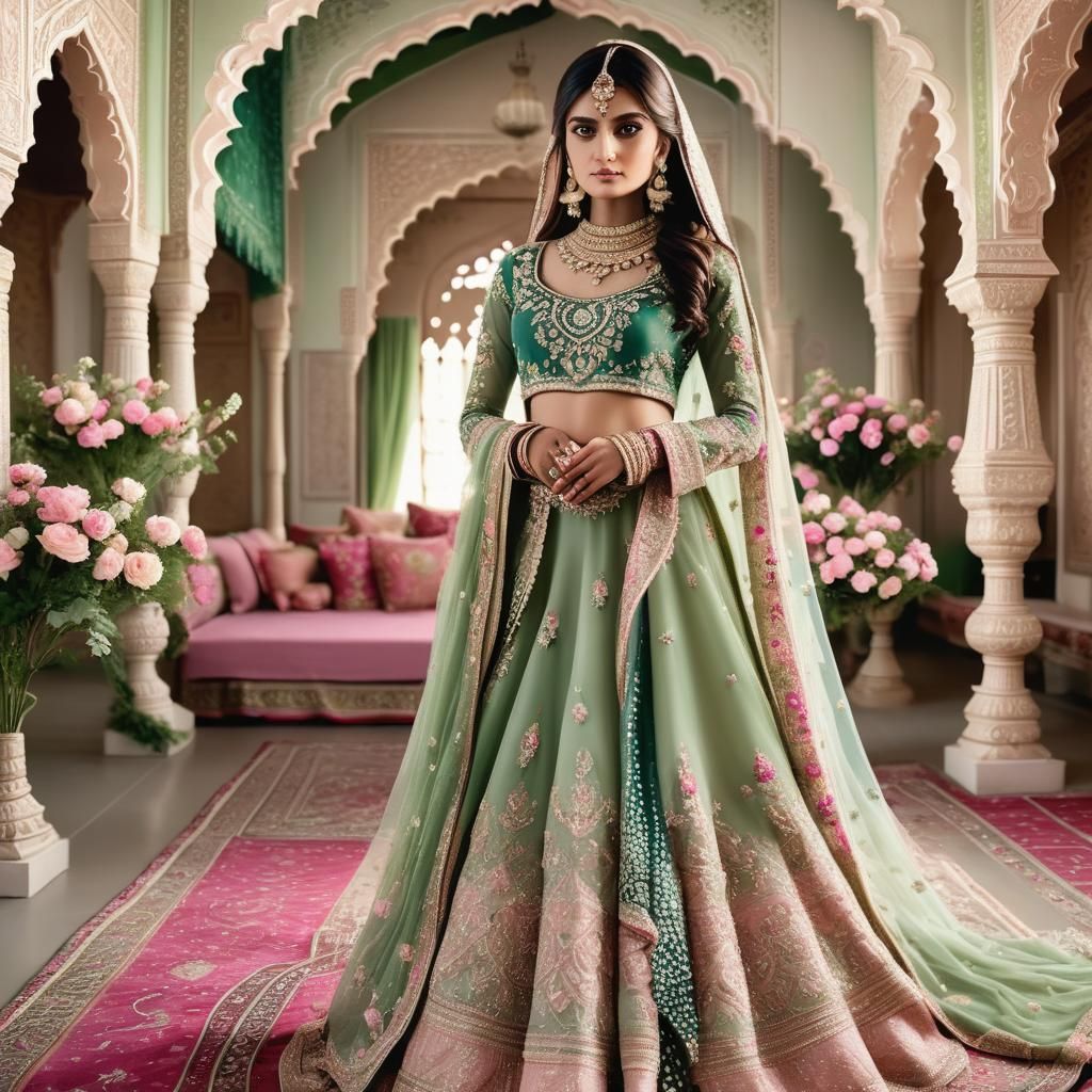 Elegant Pakistani Bride in Embroidered Lehenga