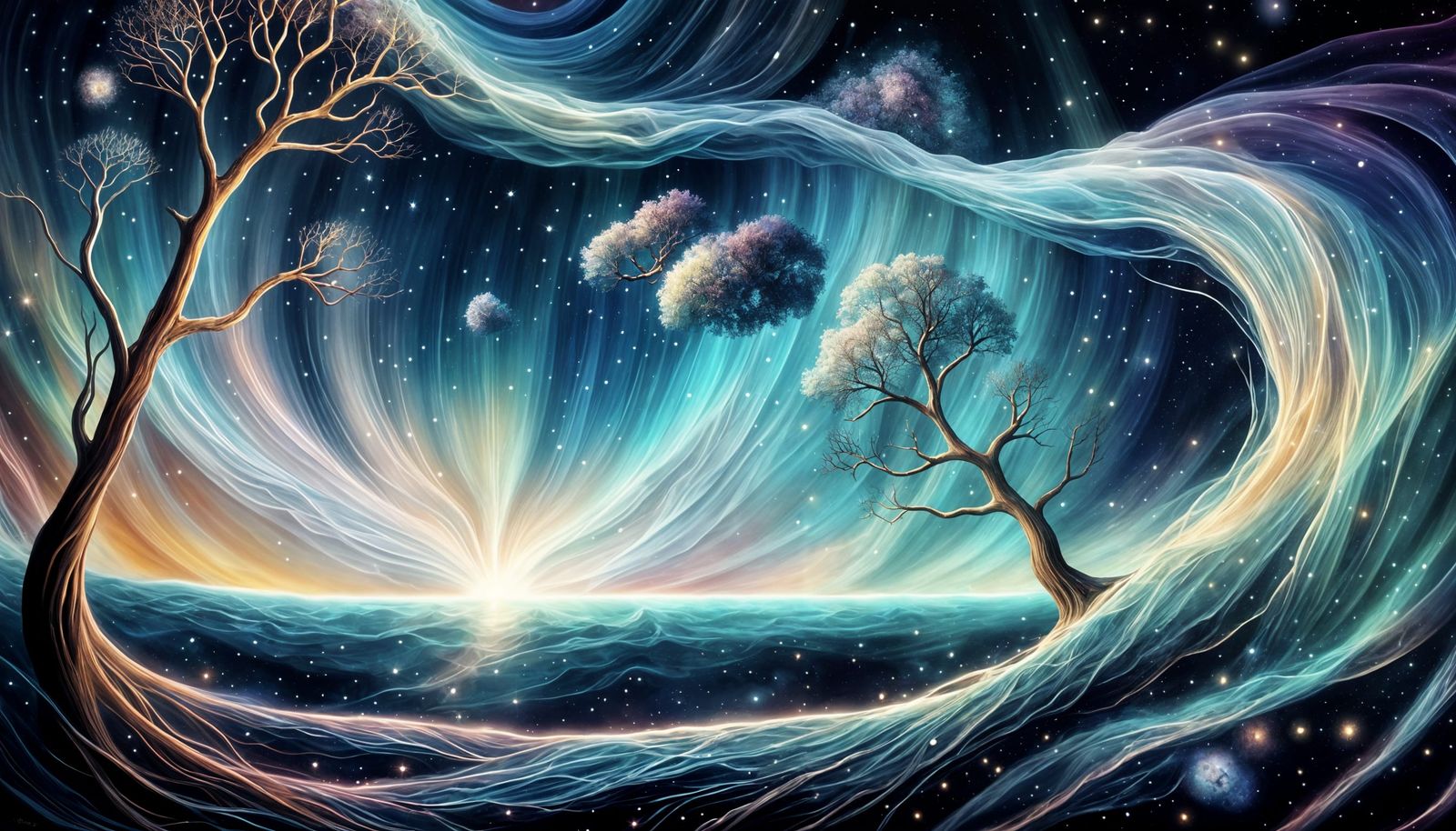 Cosmic Underwater Tree: A Surreal AI Dreamscape