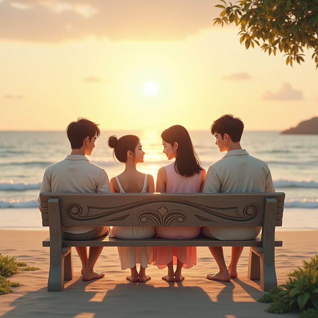 Couples on a Bench Overlooking the Sea