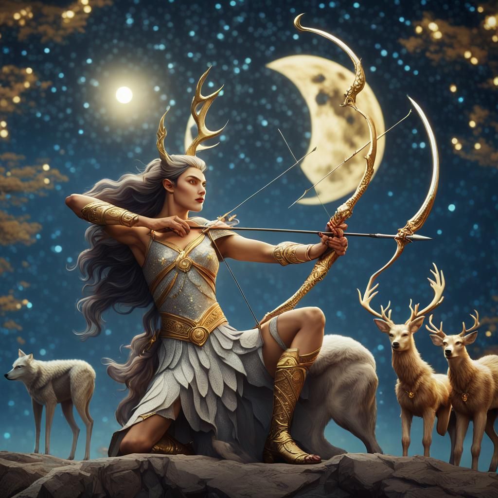 Artemis, Goddess of the Moon, Shoots Arrow