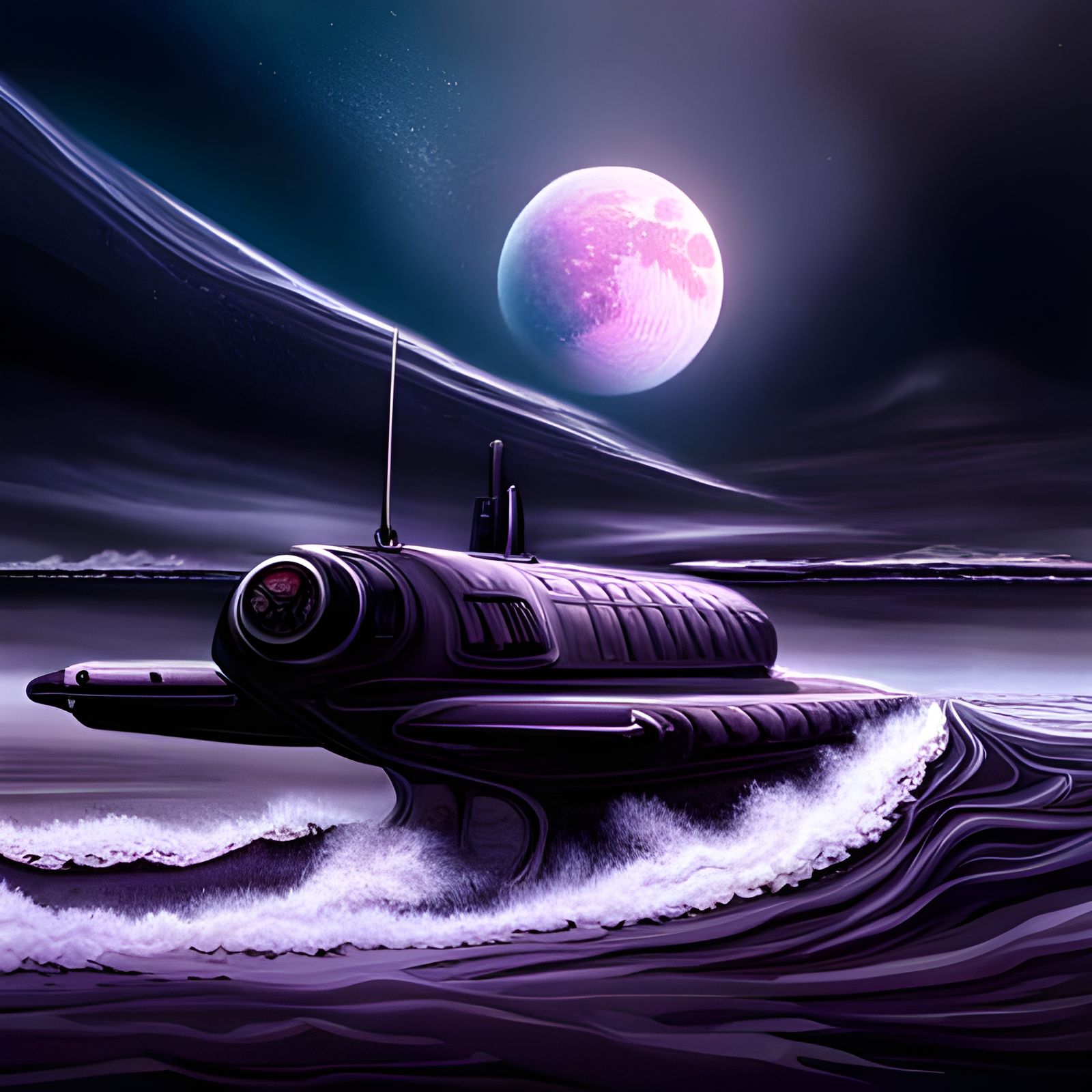 Military Submarine in Cosmic Synthwave Style