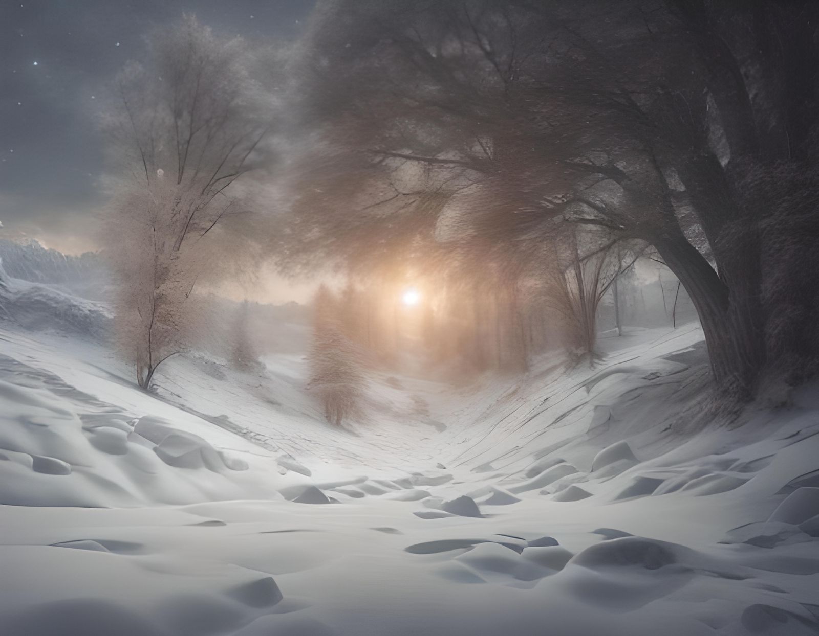 Misty Sunrise Over a Frozen Winter Lake