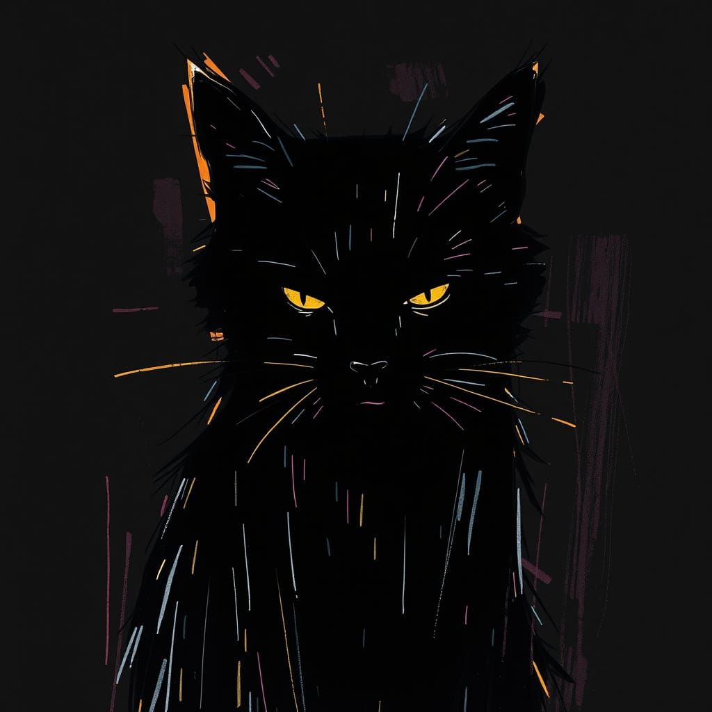 Abstract Cat Silhouette in Expressionist Style