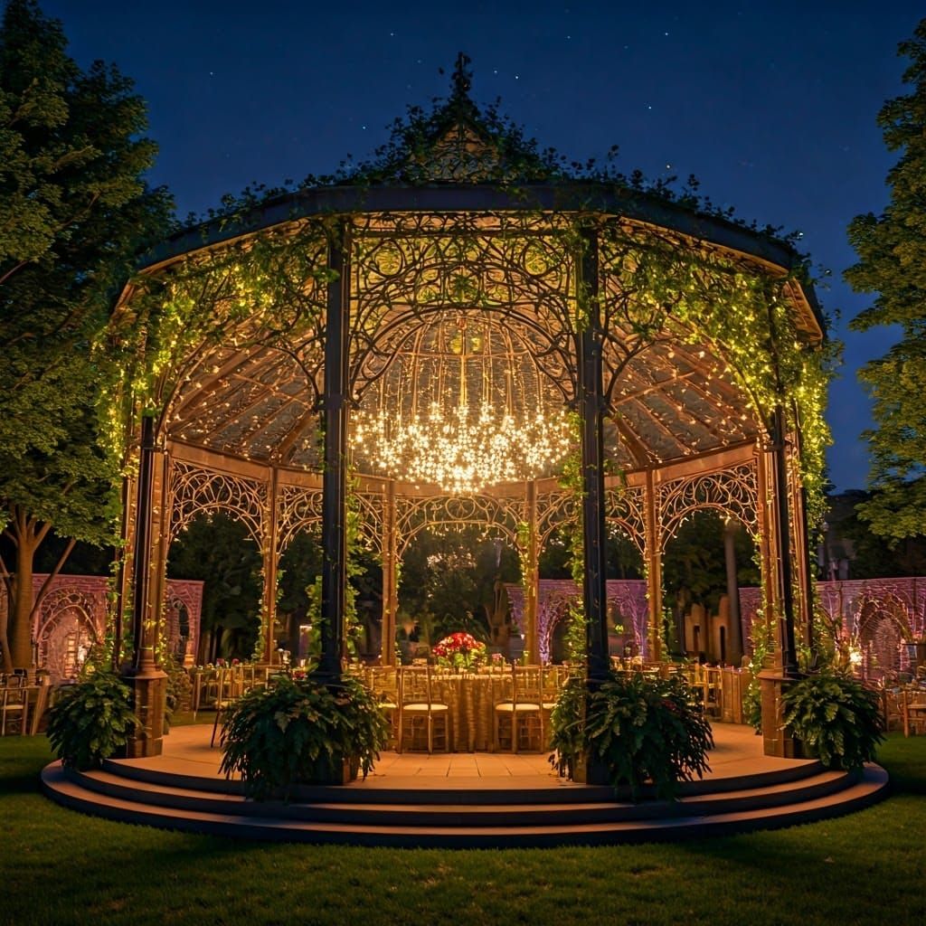 Enchanted Pavilion Aglow with Fairy Lights