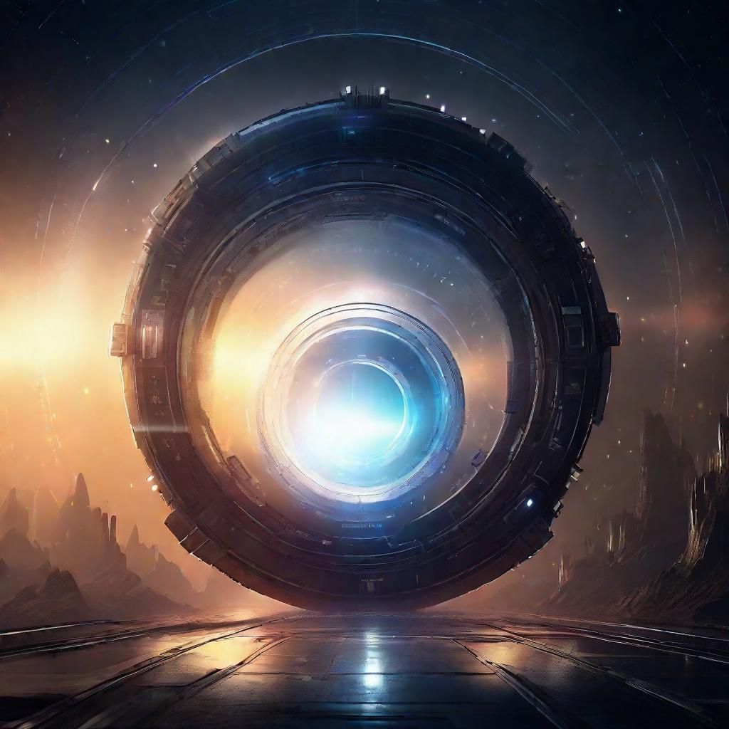 Spaceship Flying Through Time Portal in Sci-Fi Style