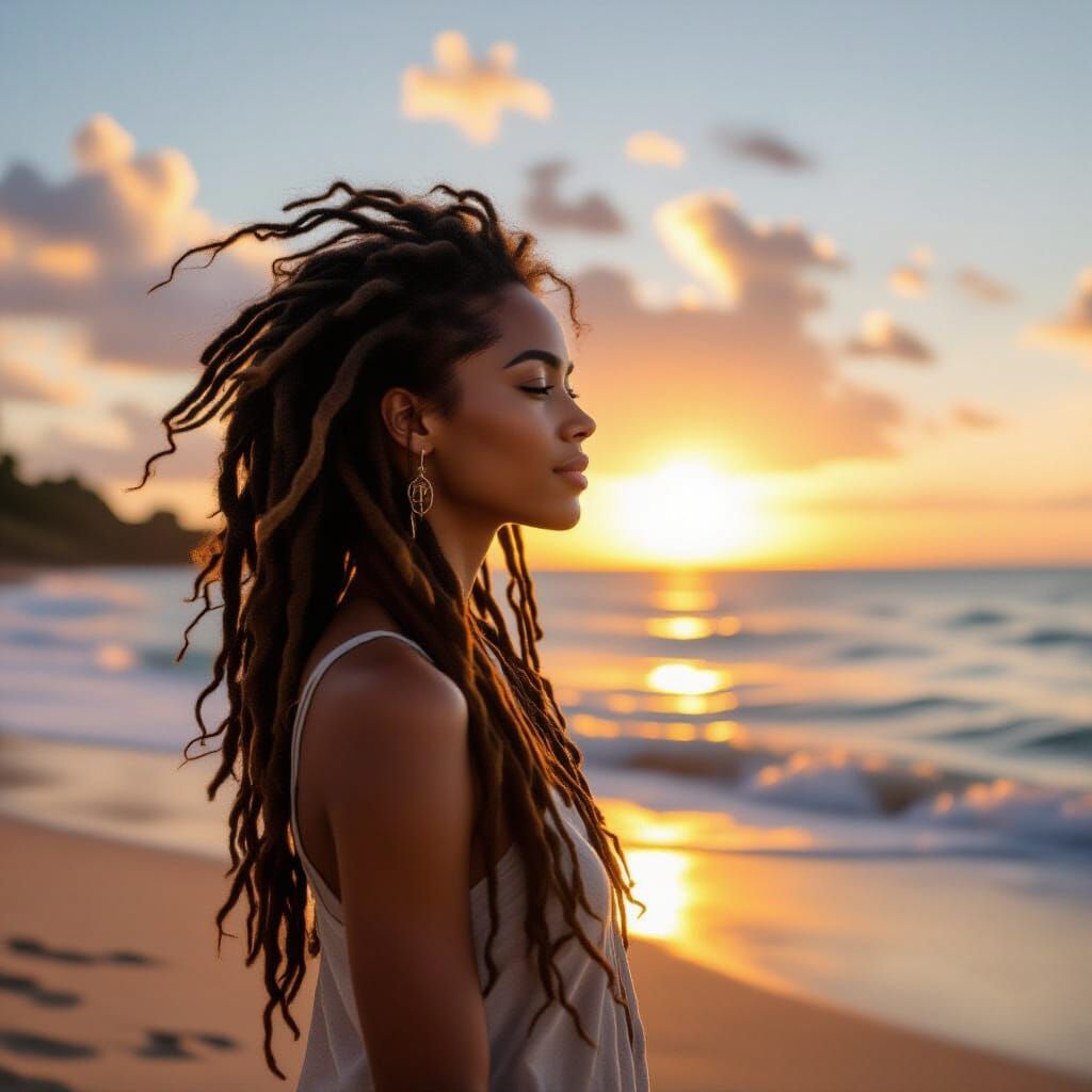 Woman with Dreadlocks at Sunset Beach