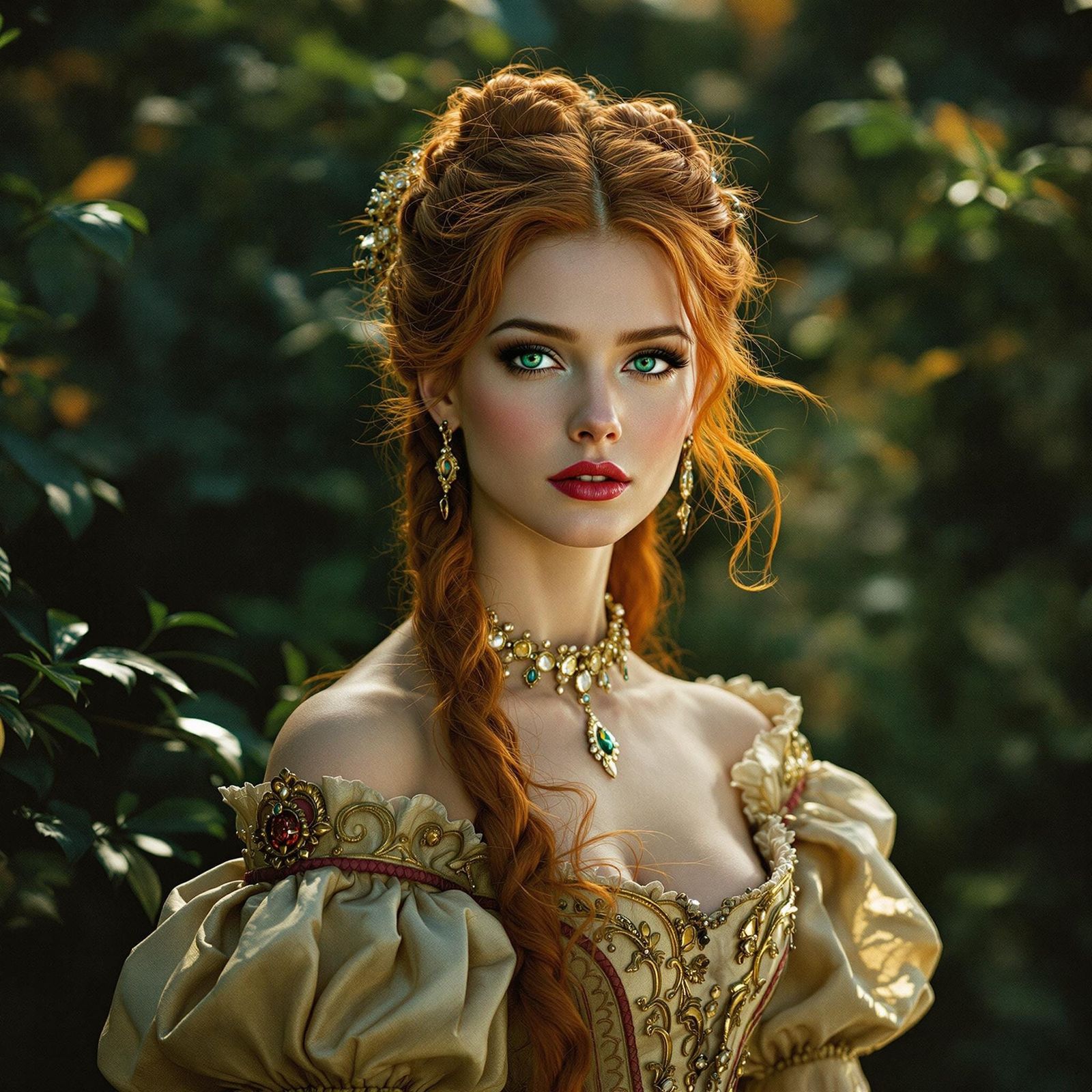 Redhead in 1700s Dress: A Cinematic Portrait