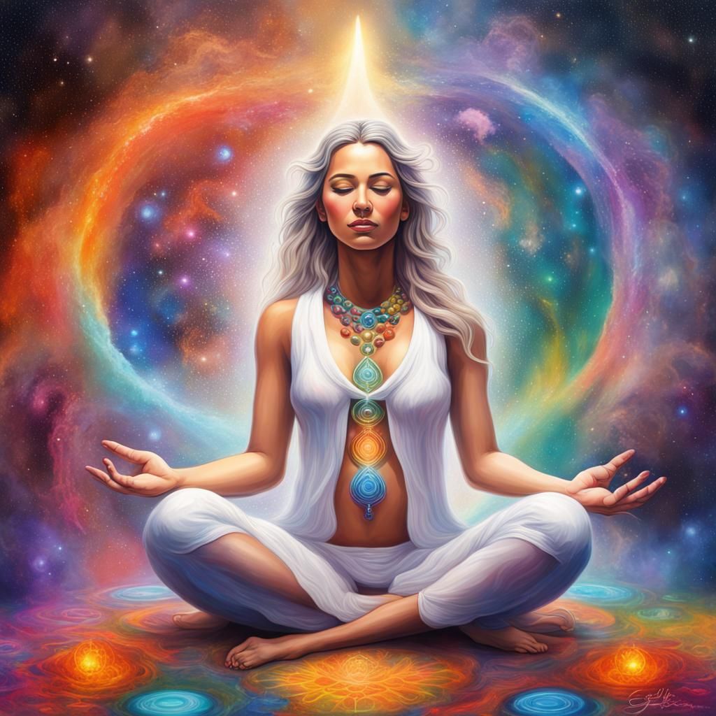 Goddess Meditation in Galaxy Environment: Digital Art