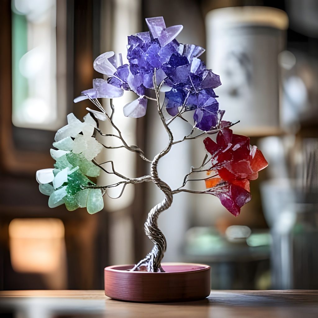 Seven Chakra Crystal Gemstone Tree in Crystal Shop