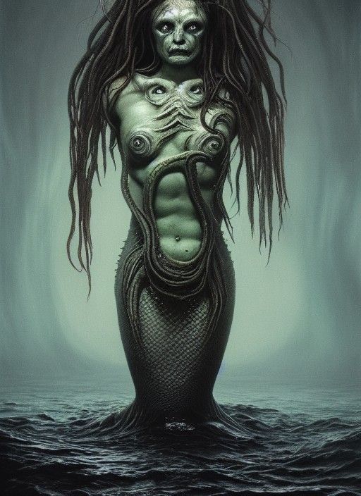 Terrifying Zombie Mermaid Portrait in 8k Resolution