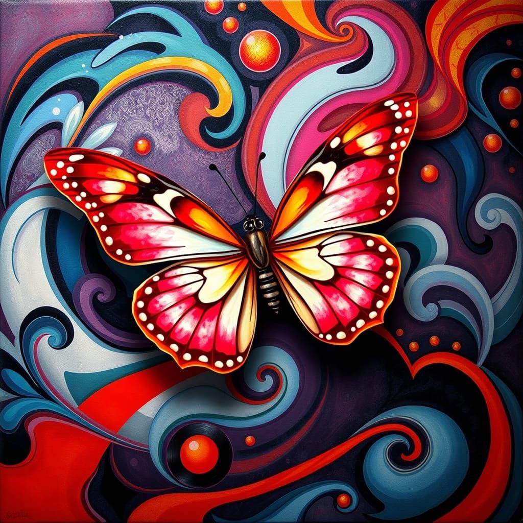 Butterfly in Swirling Abstract Op-Art Style