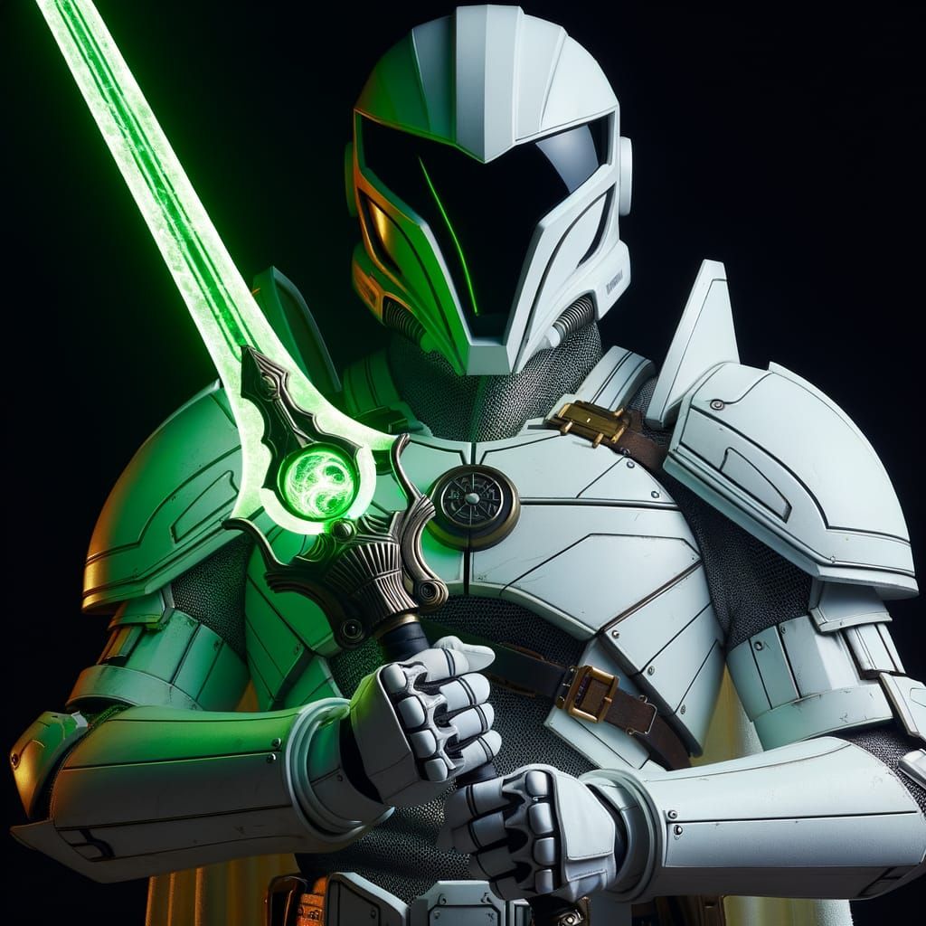Futuristic Knight with Energy Blade in White Armor