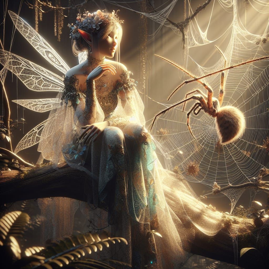Gorgeous Spider Elf Engaged in Whimsical Conversation