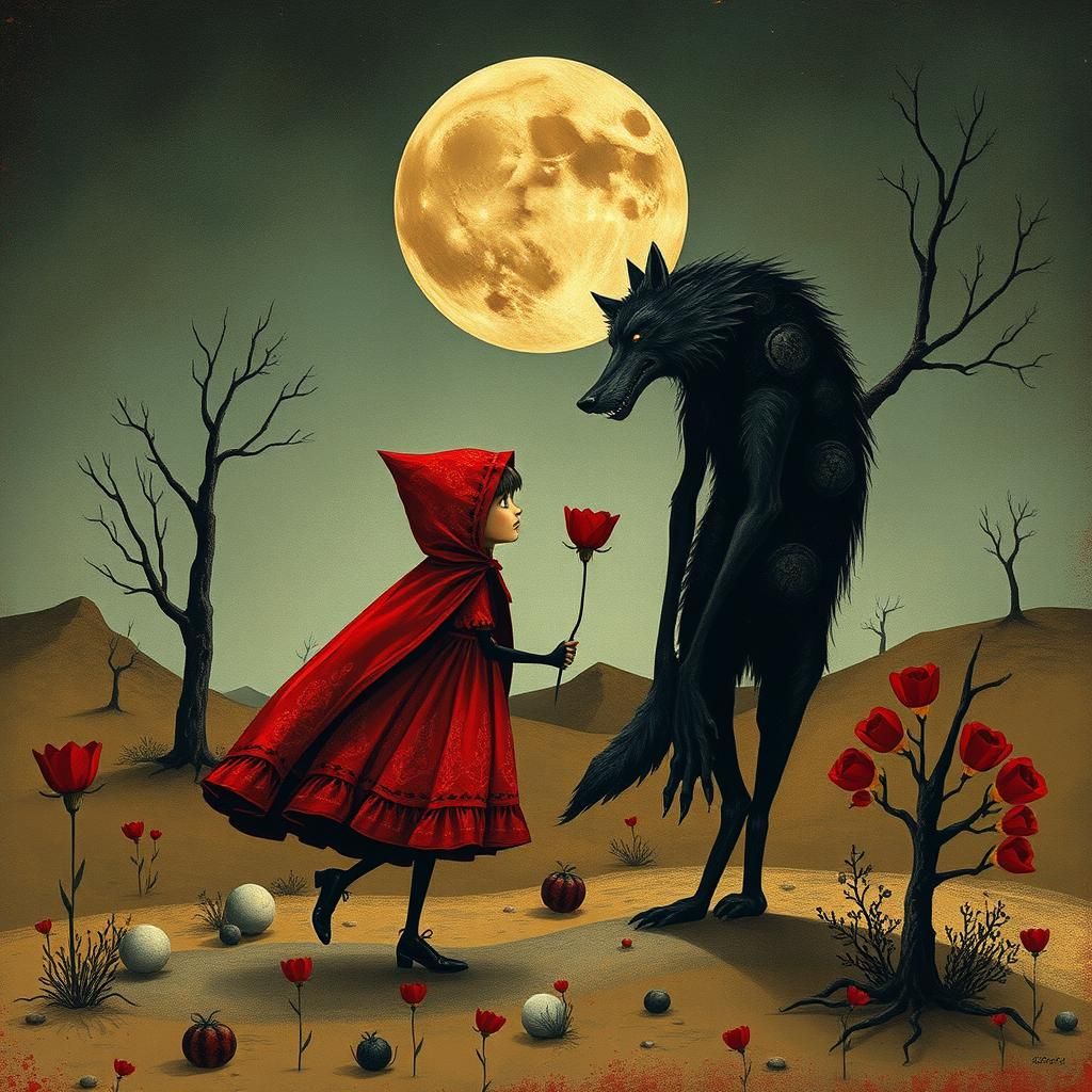Little Red Riding Hood in Surreal Landscape