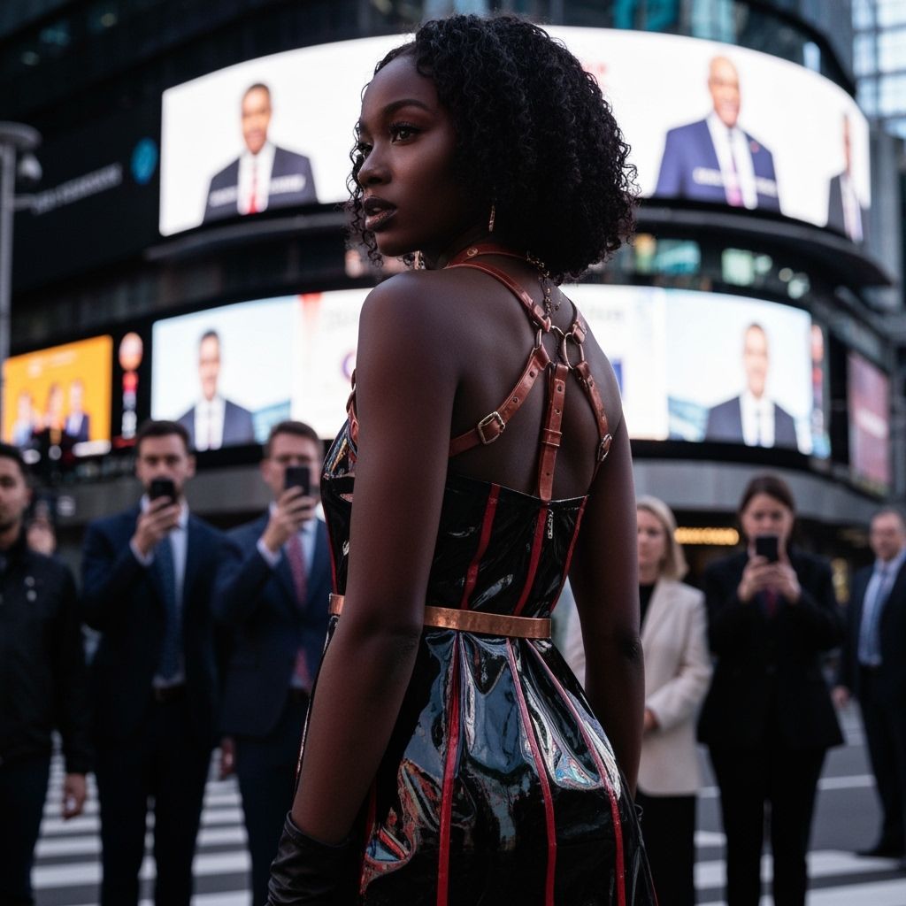 Photorealistic Woman at Neon Crossroads
