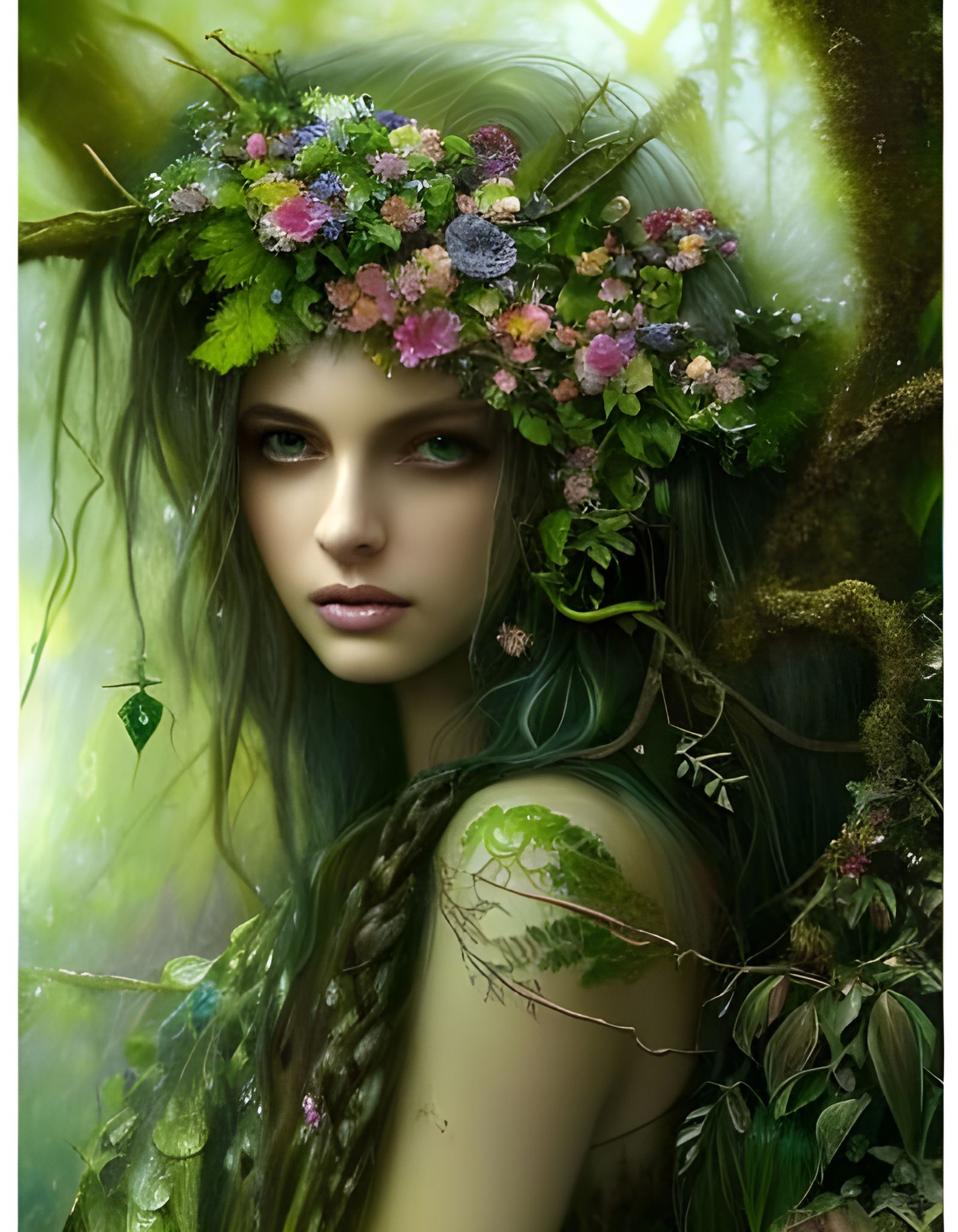 Beautiful Dryad Fairy in Lush Forest