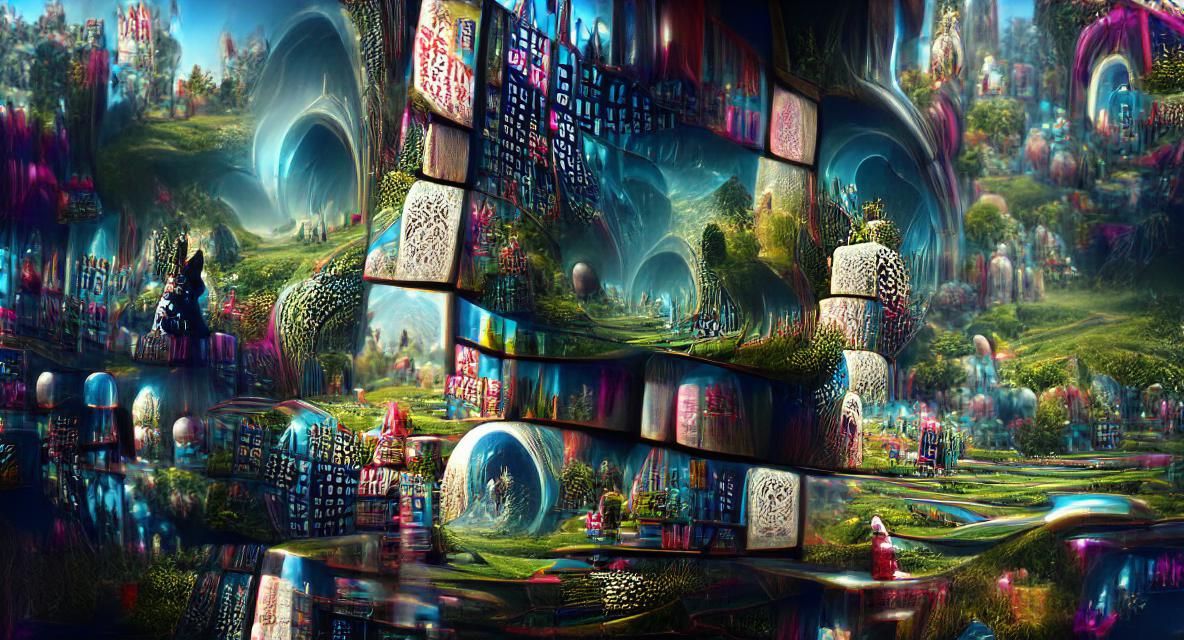 Alice in Wonderland Landscape in Cyberpunk Style