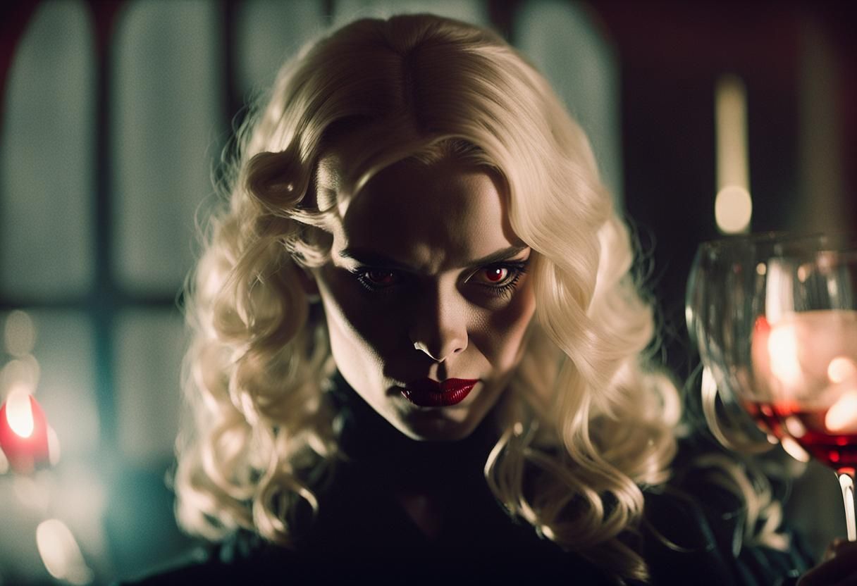 Gothic Vampire with Wine Glass in Film Noir Style