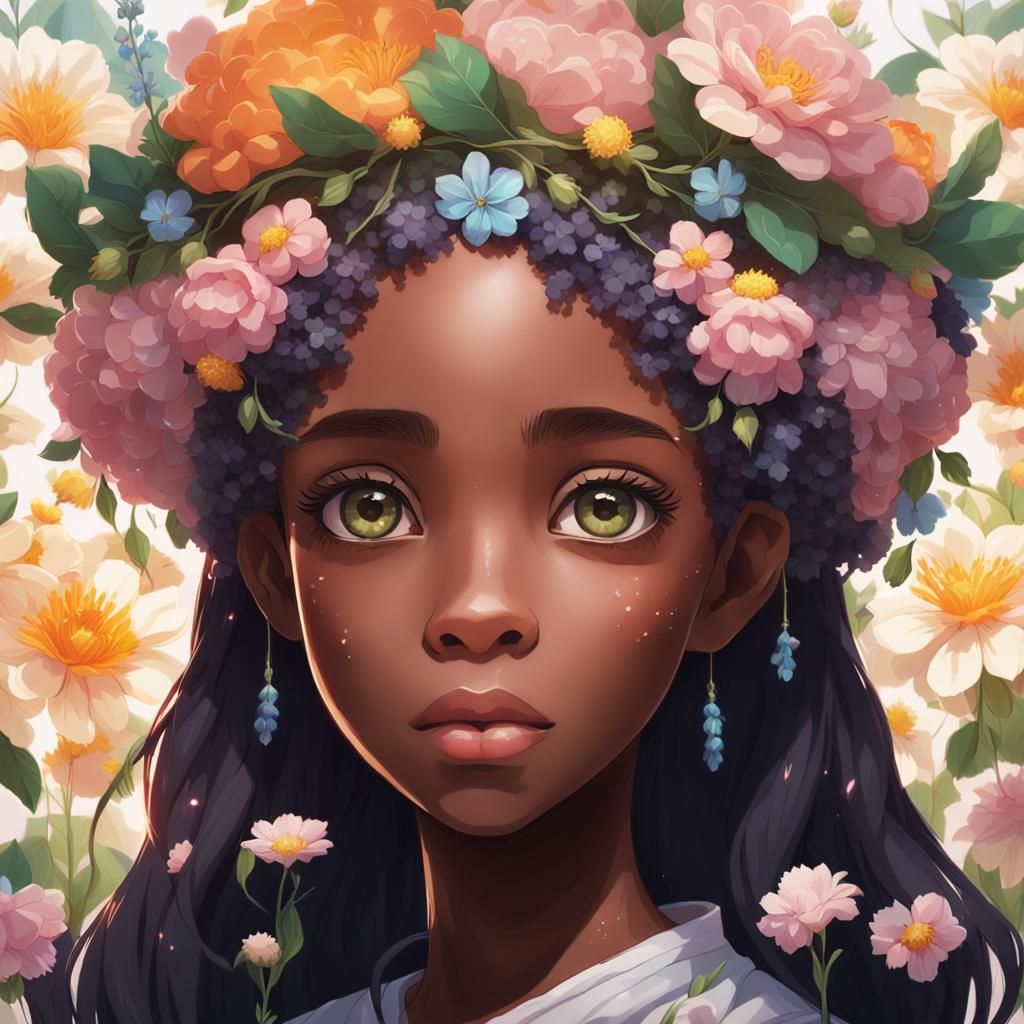 Anime Portrait of Girl with Flower Crown