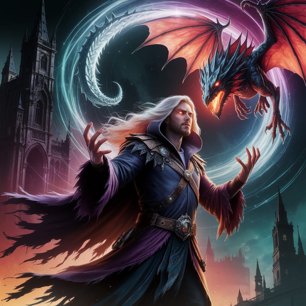 Necromancer Summons Spectral Dragon in Dark Fantasy Art