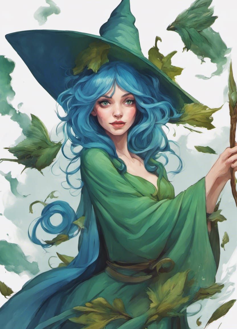 Fairy Witch on Paintbrush in Ethereal Style