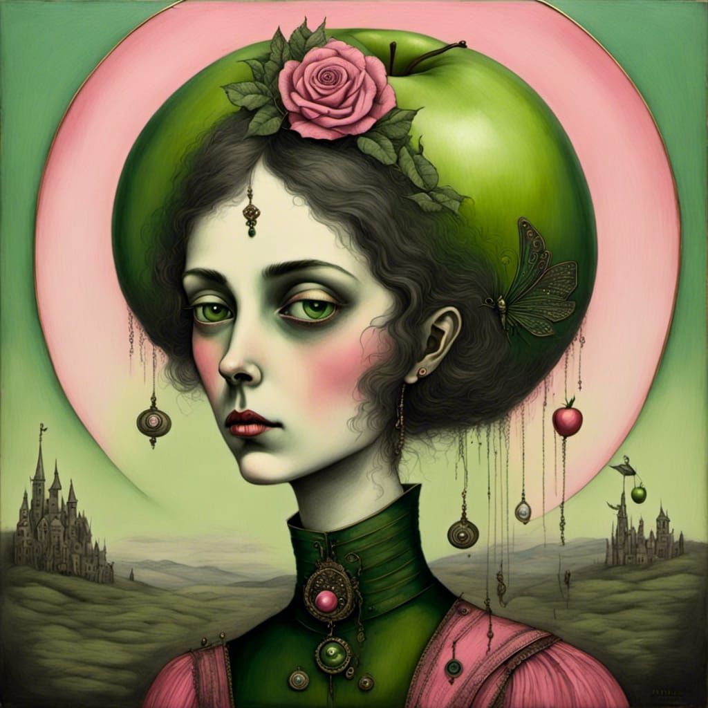 Cute Goth Fairy with Apples and Roses