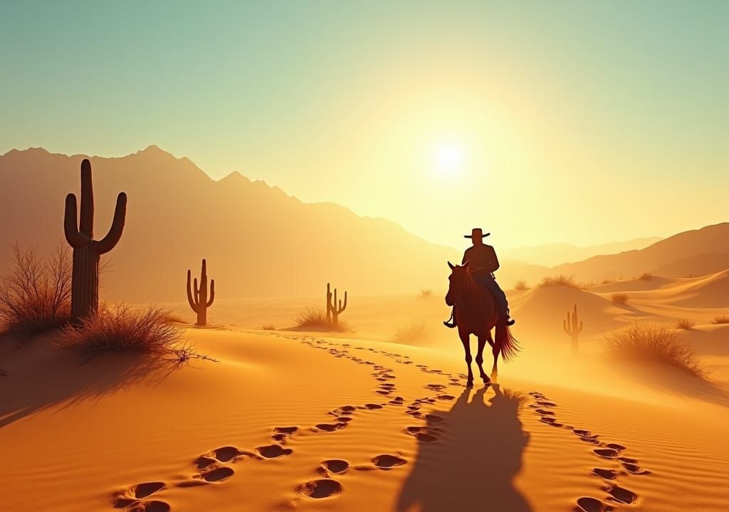 Vast Desert Landscape with Lone Rider
