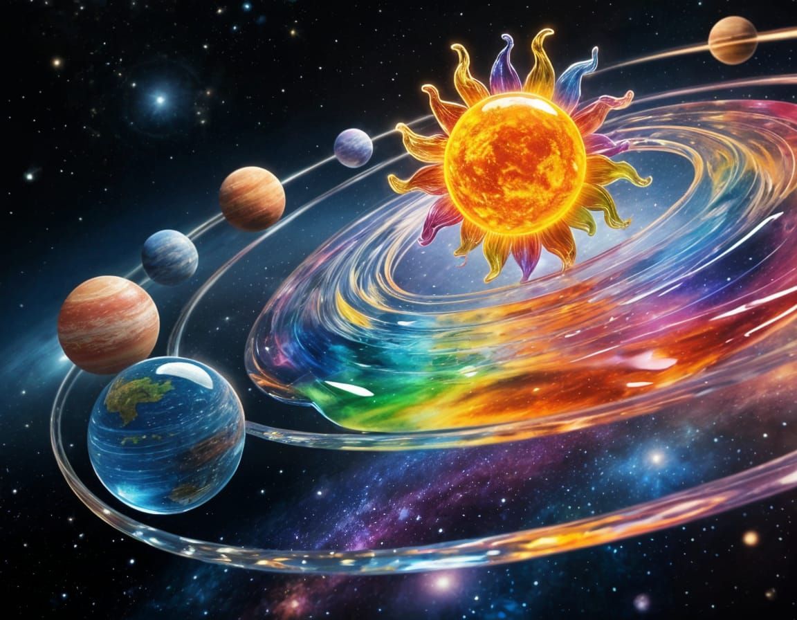 Glass Solar System with Blown Glass Sun