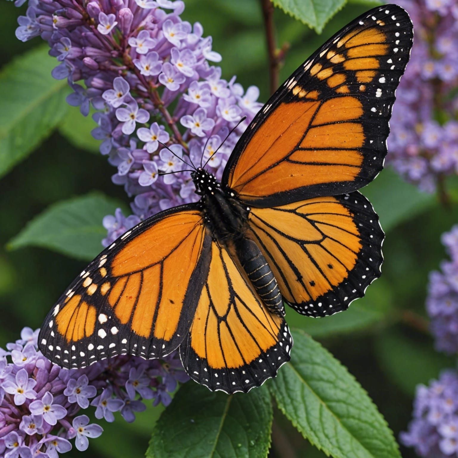 Monarch Butterfly on Lilac Blossom in HDR