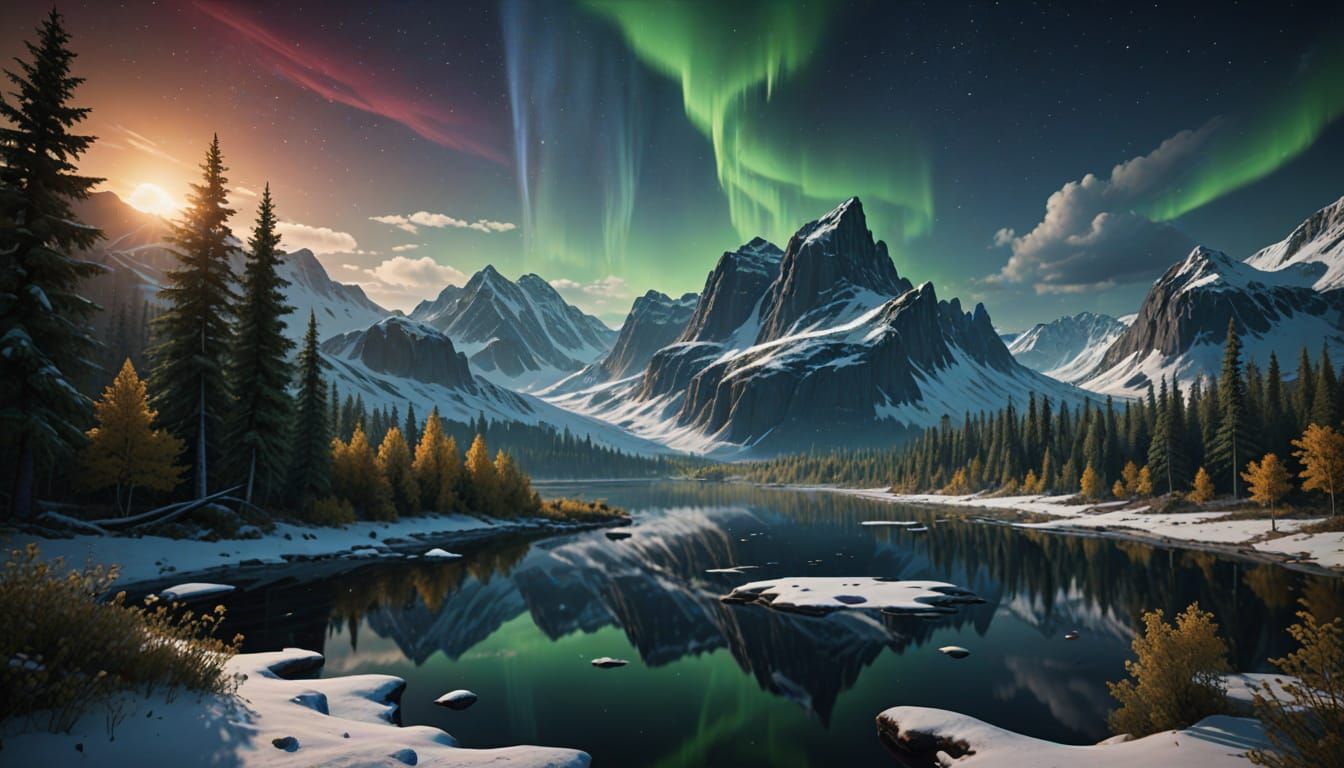Fantastical Boreal Aurora Matte Painting in Deep Color