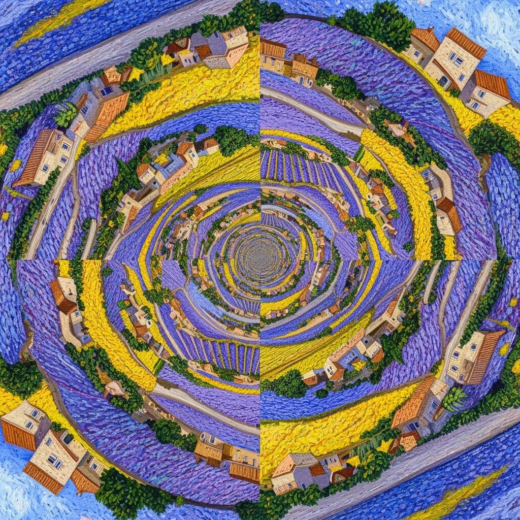 Kaleidoscopic Provence Landscape as Op Art Impressionism