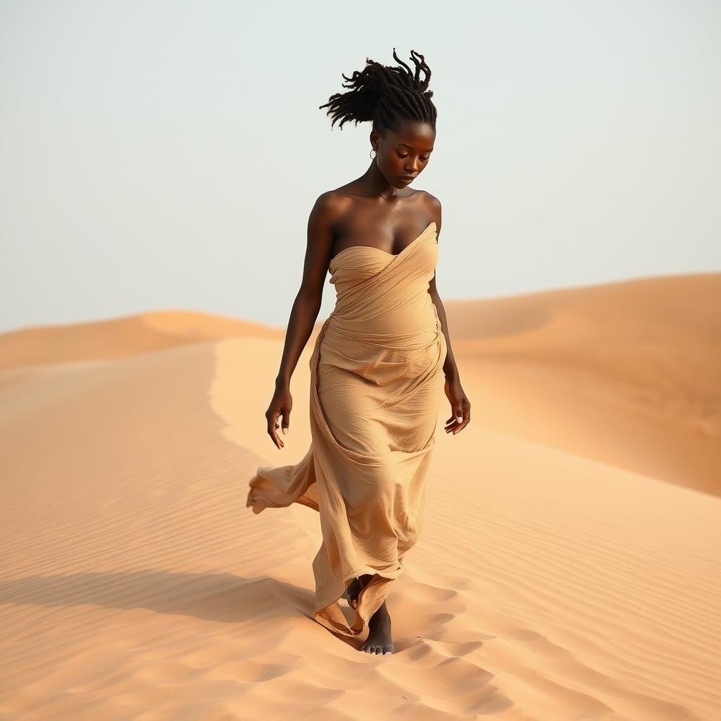 Serene Desert Nymph Concealed by Swirling Sand