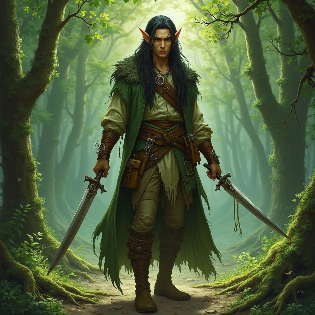 Brave Forest Elf Druid with Elven Daggers