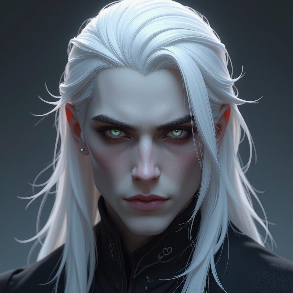 Pale Face With Silver Fox Eyes and White Hair