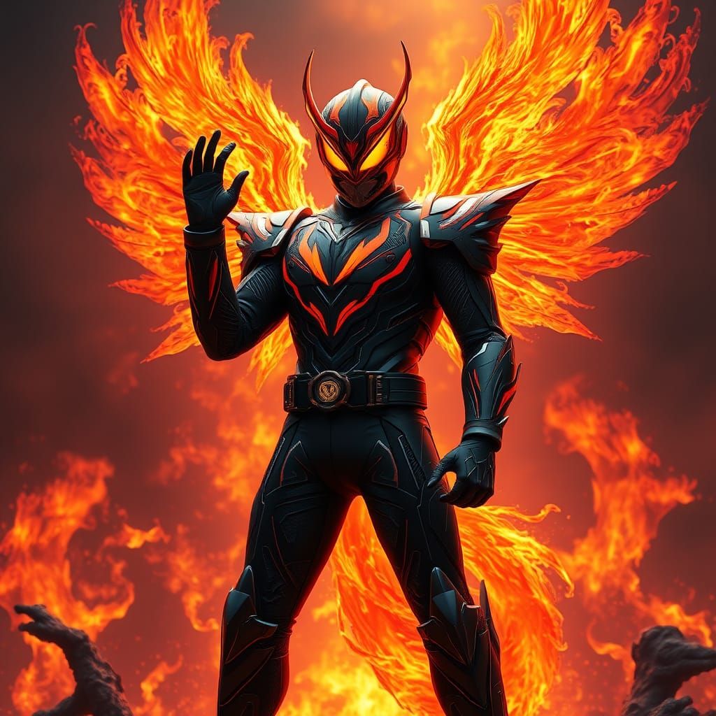 Kamen Rider Phoenix: Black Armor in Fiery Inferno