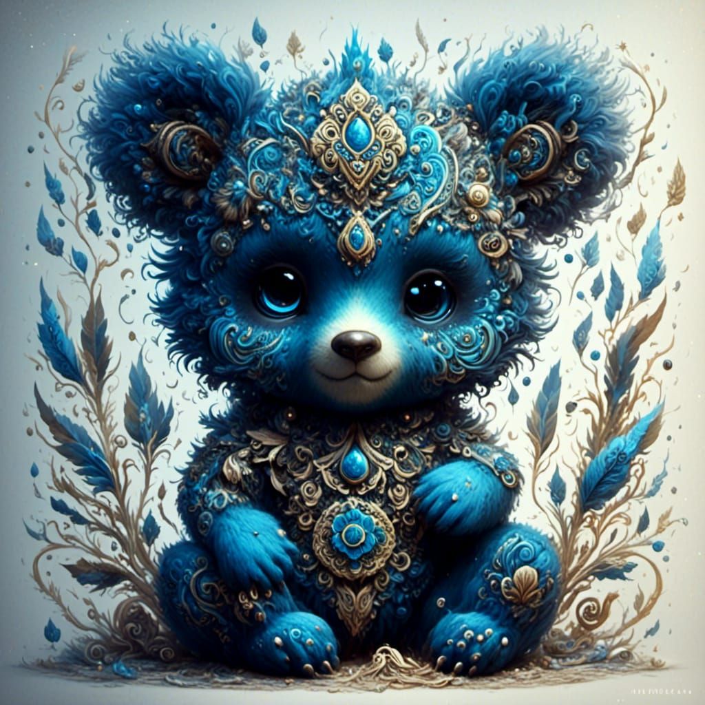 Blue Chibi Bear Cub in Tantra Art Style