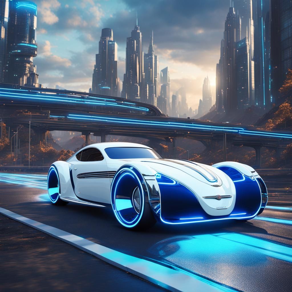 Futuristic Chrome Speedster on Neon Highway
