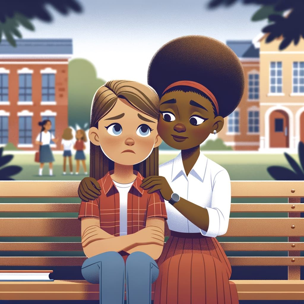 Comforting Friendship Scene in CGI Cartoon Style