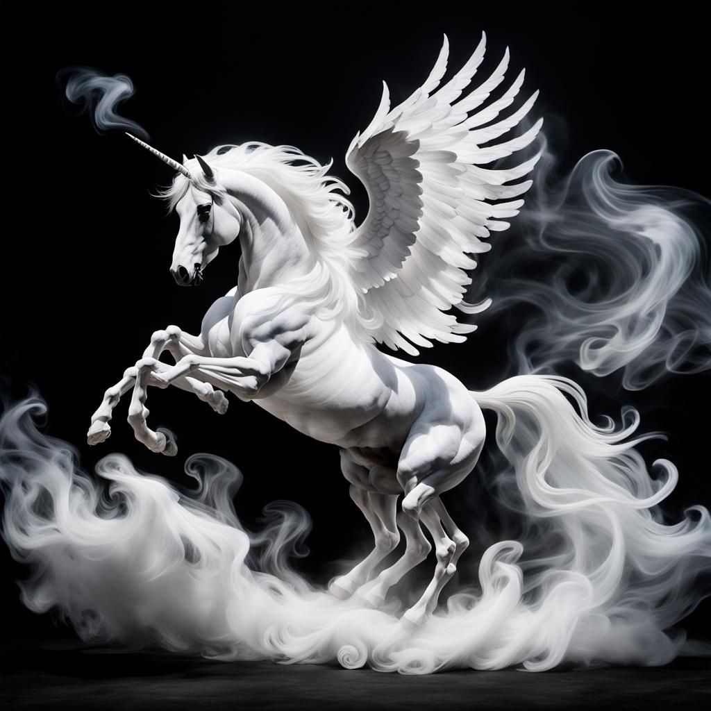 Ethereal Pegasus: Smoke Art in Surreal Style