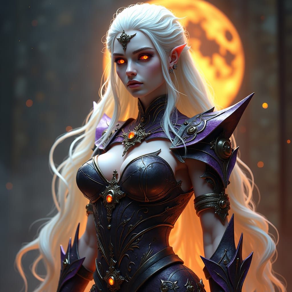 Dhampir Woman in Dark Fantasy Armor