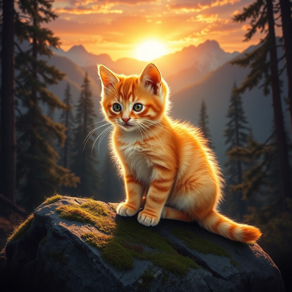 Orange Kitten in Mystical Forest: Fantasy Concept Art