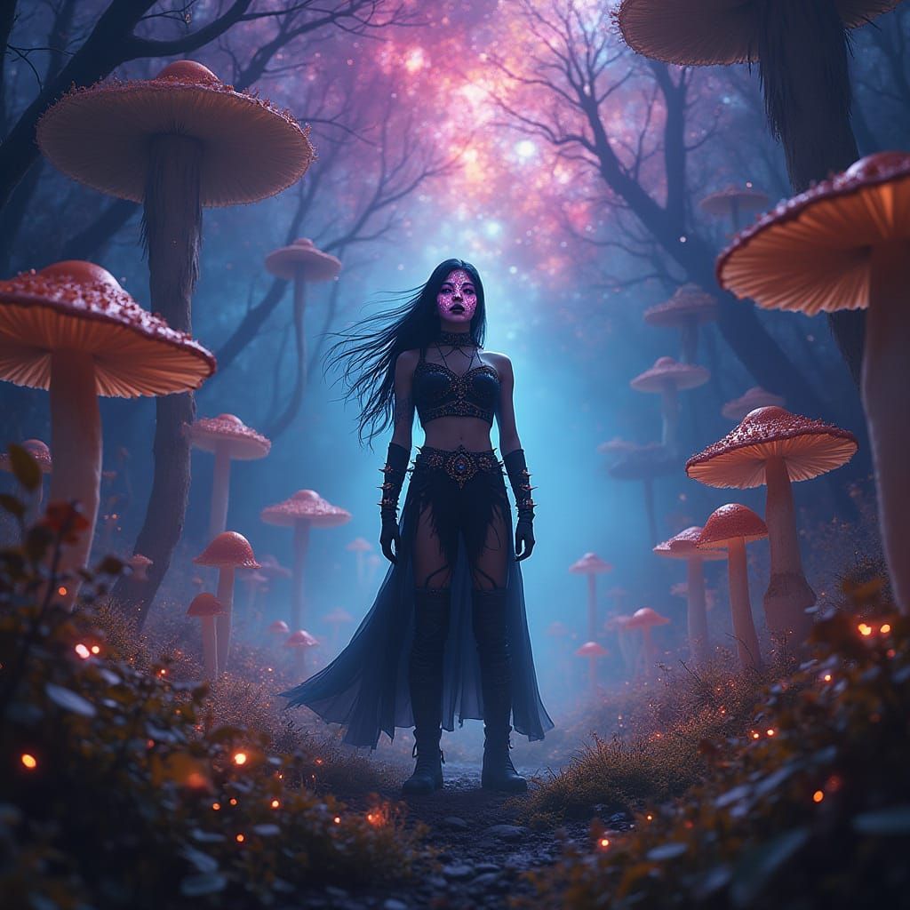 Black Metal Musician in Psychedelic Mushroom Forest