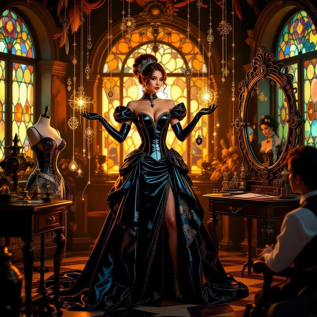 Steampunk Seamstress in Syd Mead Style Atelier