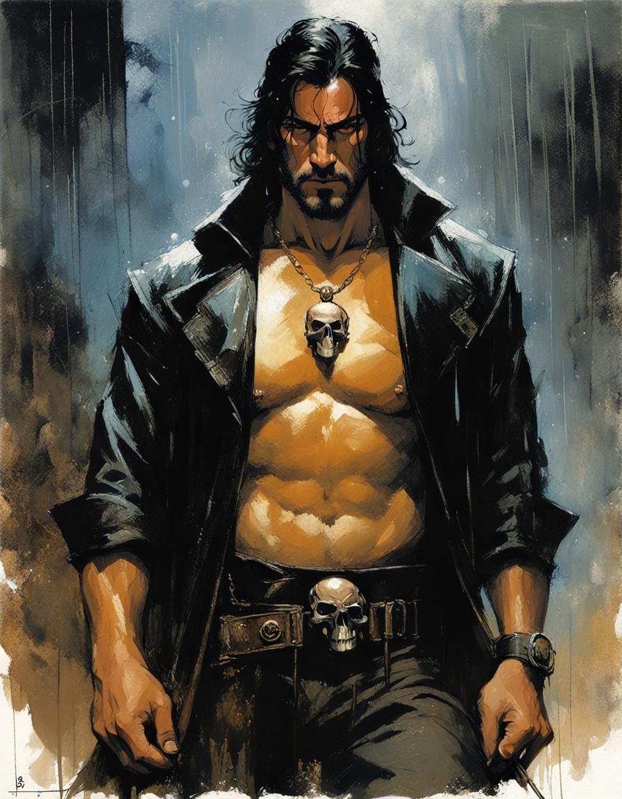 Italian-American Vigilante in the Rain, Moody Digital Art