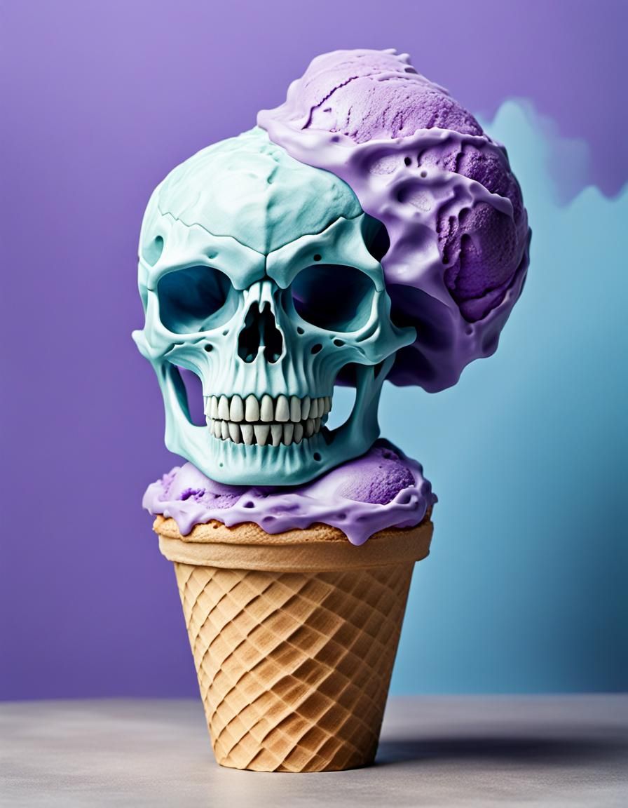 Dinosaur Skeleton as Amethyst Ice Cream Cone