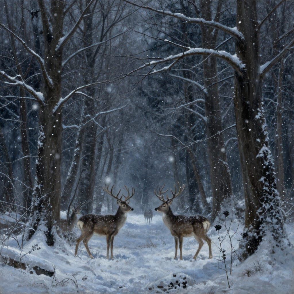 Enchanted Winter Forest in Hyperrealistic Oil Painting