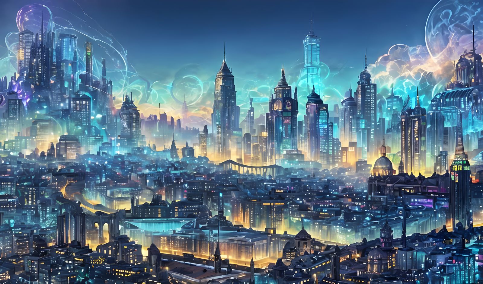 Ornate Industrial Cityscape at Nightfall in 8K