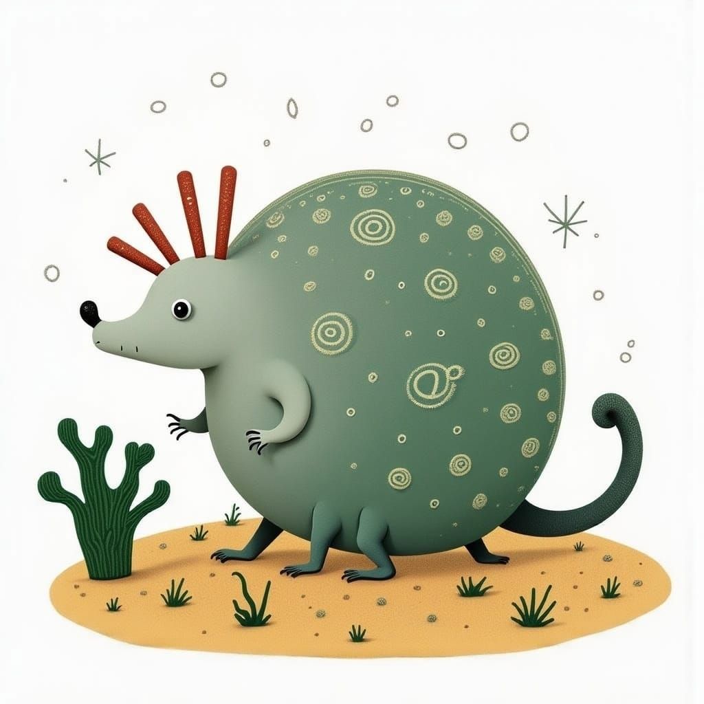 Cute Armadillo in Cactus Desert Scene